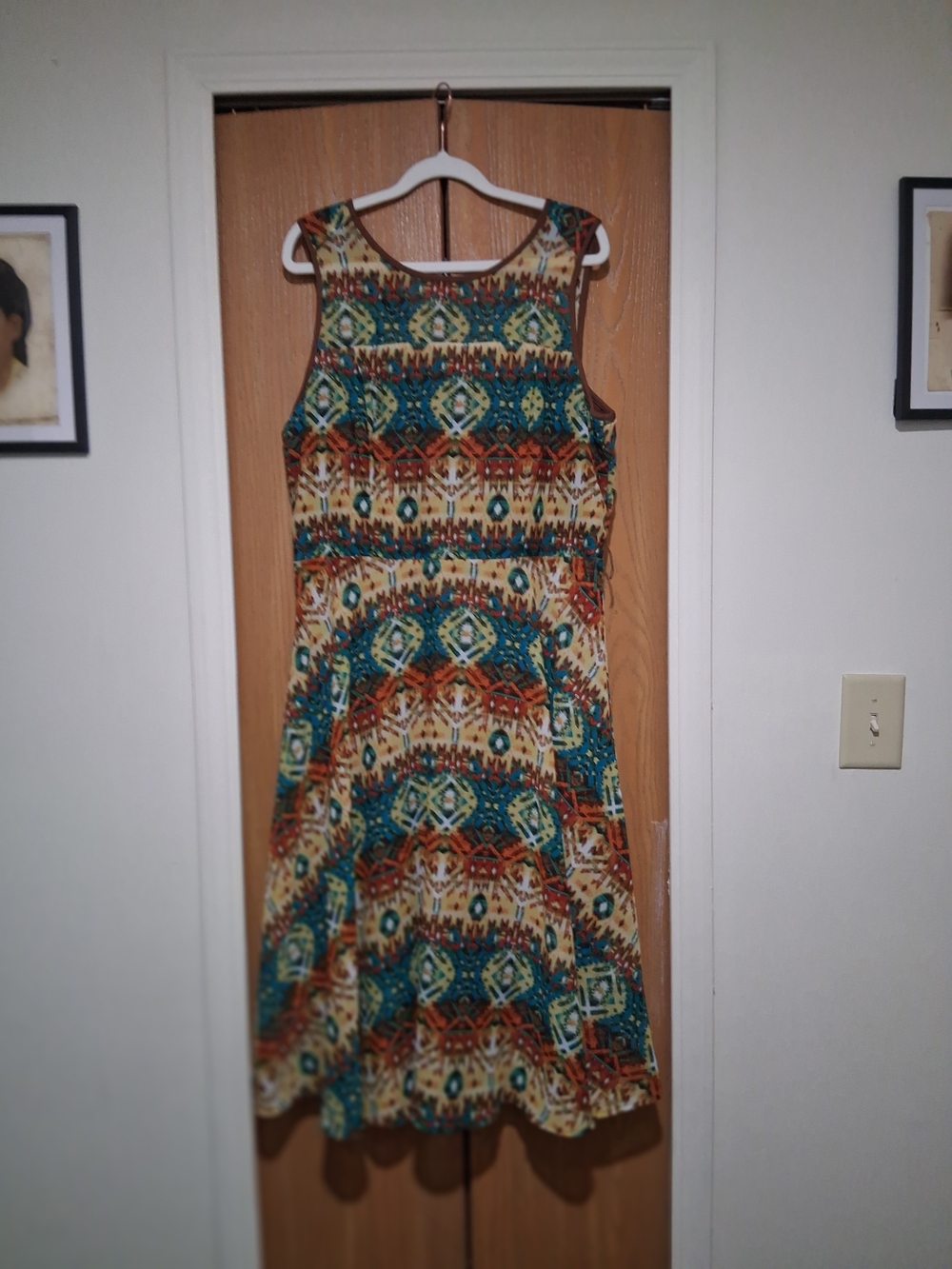 Sleeveless Tribal Midi Dress in Teal & Tan